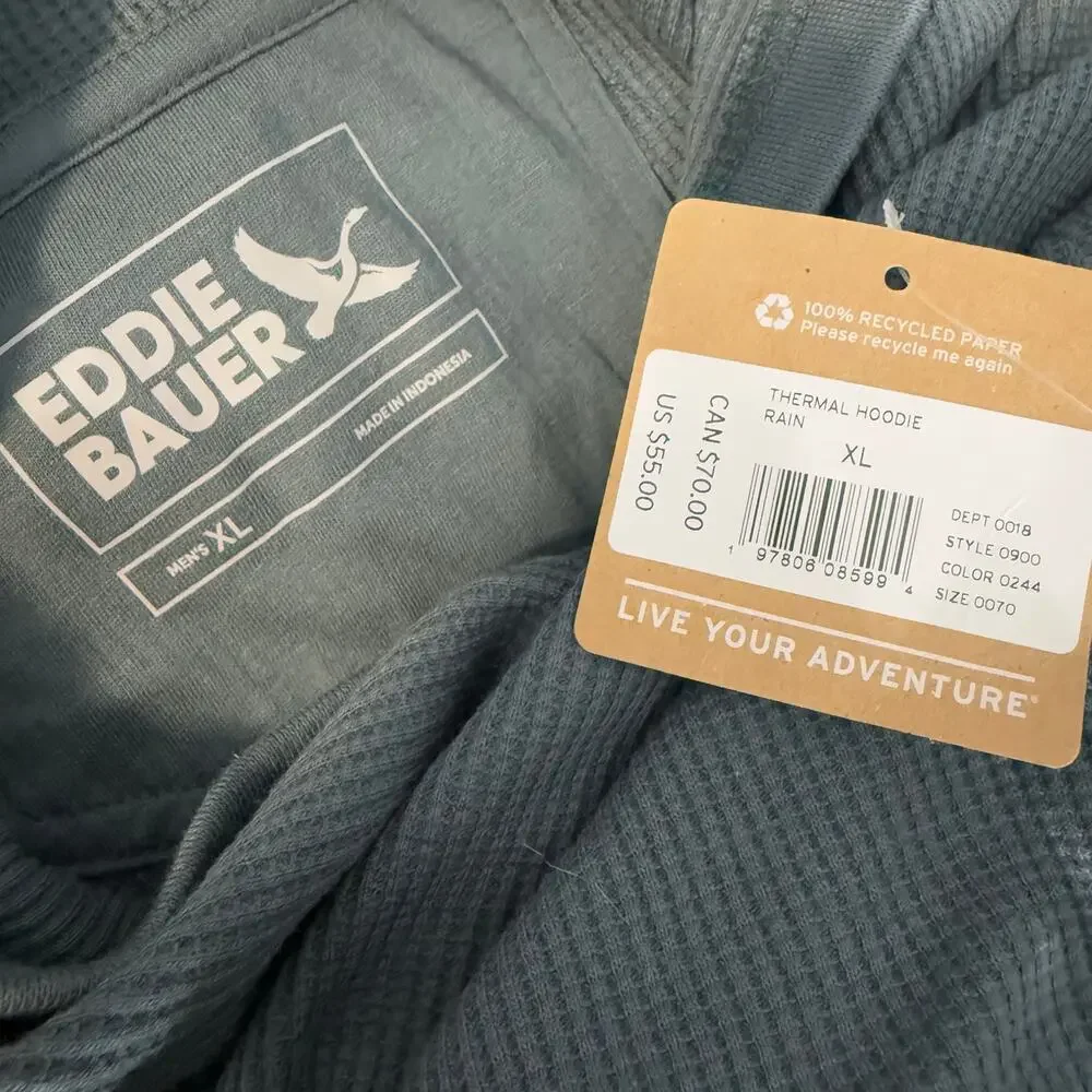 Mens Eddie Bauer Pullover Thermal Hoodie, Rain, XL